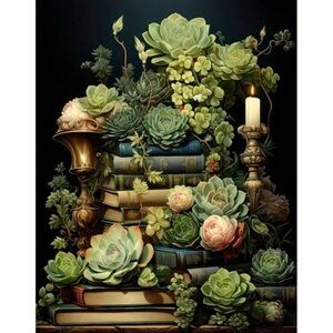 Plants Succulents & Books Diamond Painting Kits Art Set 30 X 40 cm New!